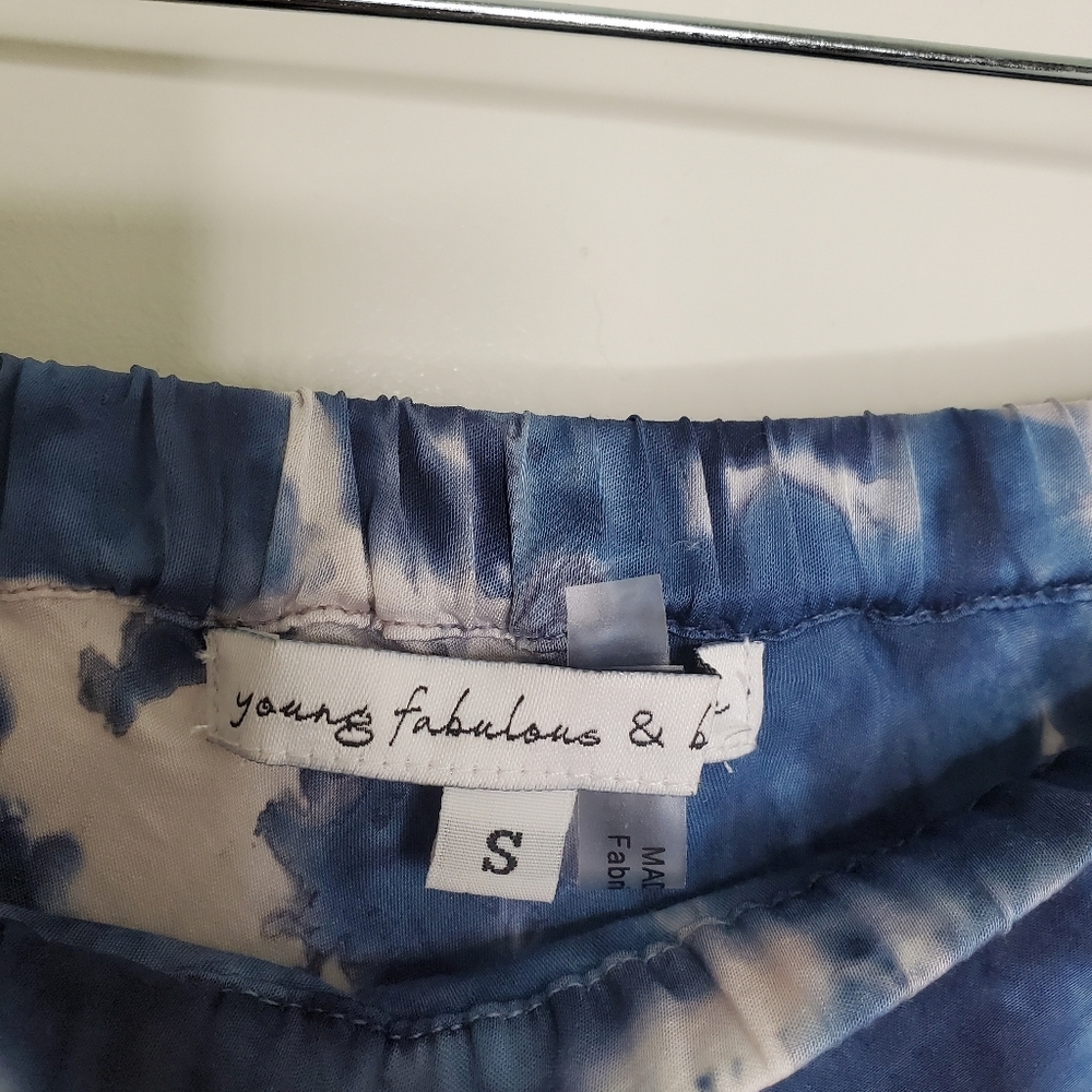 Young Fabulous & Broke Felicity Blue Tie Dye Print Satin Midi Skirt - Picture 8 of 9
